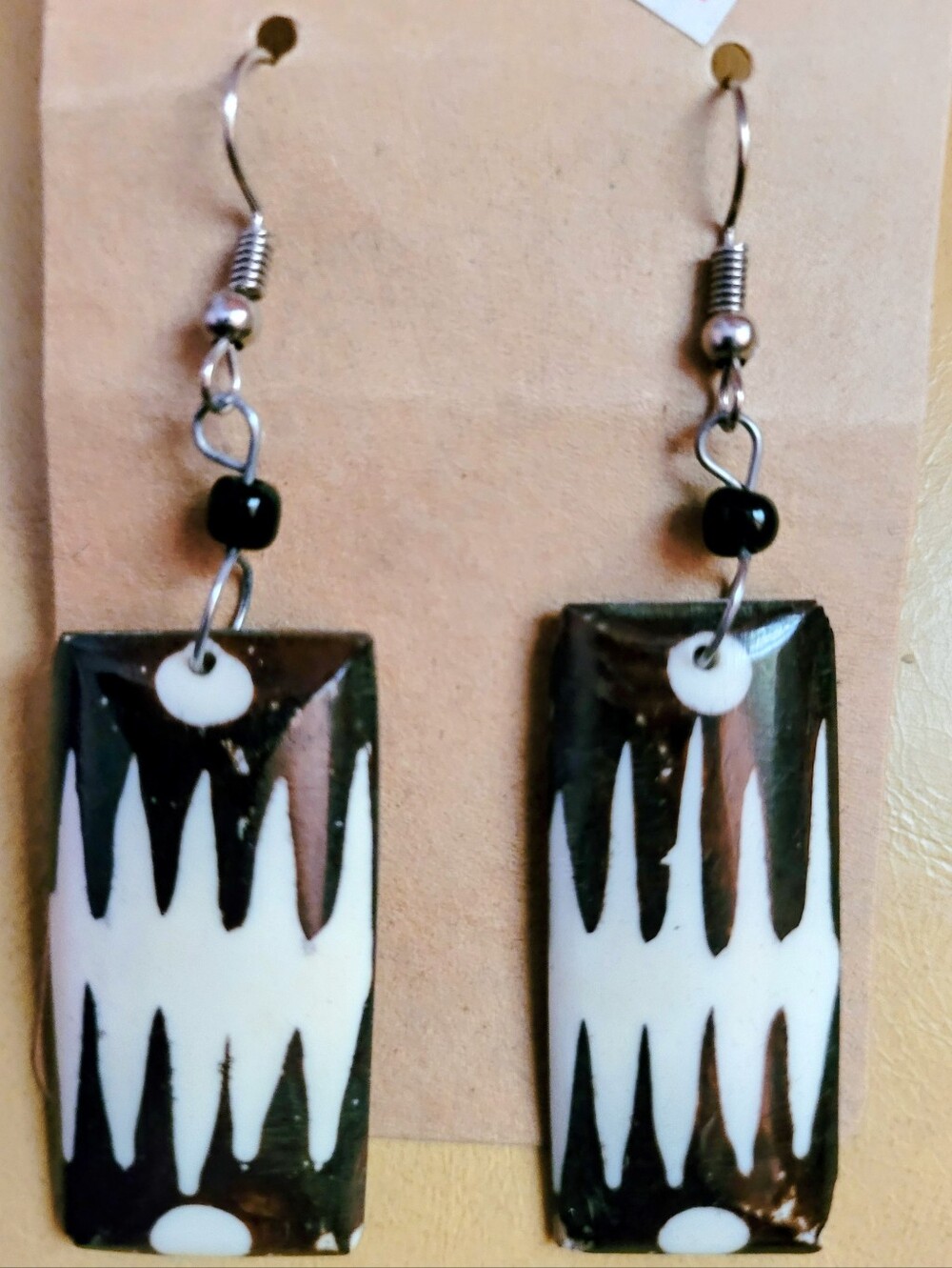 Black & White Rectangular Drop Earrings with Hook